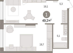 1-к квартира, вторичка, 49м2, 5/17 этаж