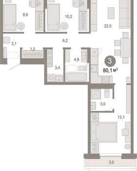 3-к квартира, вторичка, 79м2, 7/17 этаж