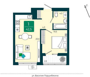 1-к квартира, вторичка, 43м2, 8/16 этаж