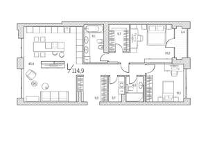 3-к квартира, сданный дом, 115м2, 5/8 этаж