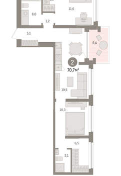 2-к квартира, вторичка, 71м2, 5/8 этаж
