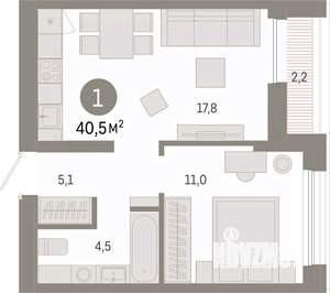 1-к квартира, вторичка, 40м2, 7/17 этаж