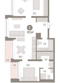 2-к квартира, вторичка, 78м2, 6/8 этаж
