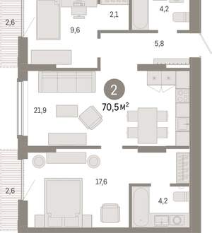 2-к квартира, вторичка, 70м2, 3/17 этаж