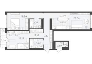 2-к квартира, вторичка, 78м2, 3/9 этаж