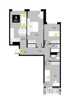 3-к квартира, вторичка, 82м2, 9/17 этаж
