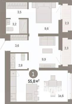 1-к квартира, вторичка, 56м2, 14/25 этаж