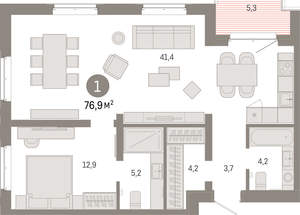 1-к квартира, вторичка, 77м2, 7/11 этаж