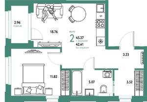 2-к квартира, вторичка, 45м2, 24/25 этаж