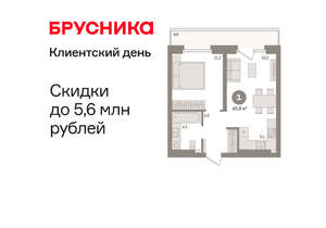 1-к квартира, вторичка, 46м2, 8/9 этаж