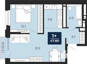 1-к квартира, вторичка, 48м2, 6/16 этаж