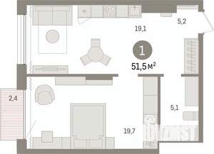 1-к квартира, вторичка, 51м2, 15/17 этаж