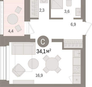 Студия квартира, вторичка, 34м2, 5/8 этаж
