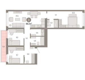 3-к квартира, вторичка, 88м2, 4/25 этаж
