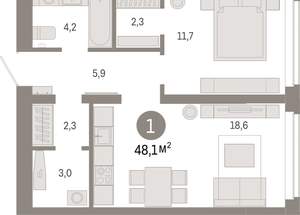 1-к квартира, вторичка, 48м2, 2/16 этаж