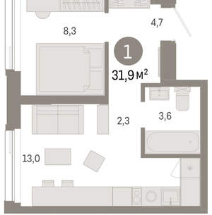1-к квартира, вторичка, 32м2, 4/25 этаж