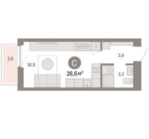 Студия квартира, вторичка, 27м2, 13/16 этаж