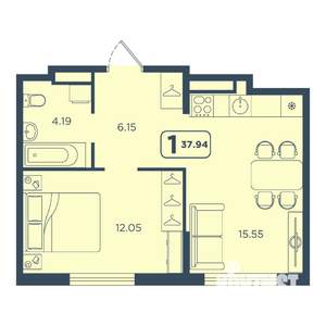 1-к квартира, вторичка, 38м2, 13/25 этаж