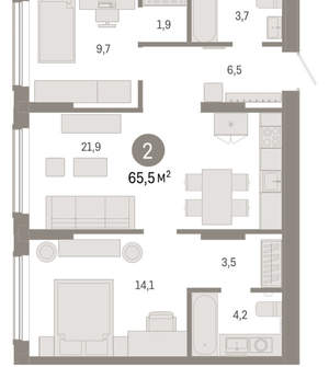 2-к квартира, вторичка, 65м2, 2/17 этаж
