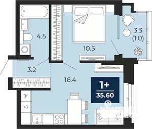 1-к квартира, сданный дом, 38м2, 10/16 этаж