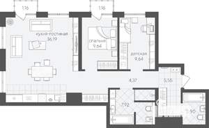 2-к квартира, сданный дом, 80м2, 5/24 этаж