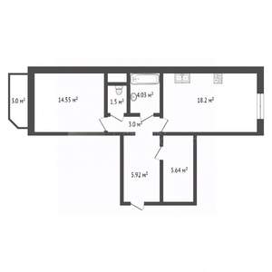 1-к квартира, вторичка, 54м2, 1/14 этаж