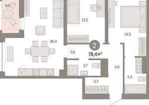 2-к квартира, вторичка, 78м2, 4/8 этаж
