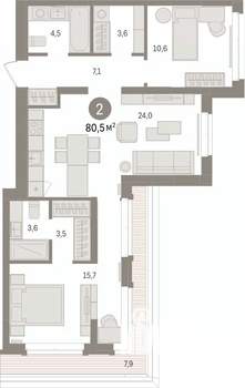 2-к квартира, вторичка, 81м2, 5/7 этаж