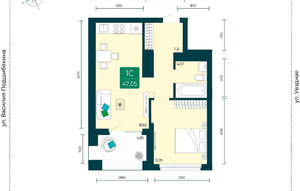 1-к квартира, вторичка, 47м2, 12/7 этаж