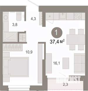 1-к квартира, вторичка, 37м2, 5/7 этаж