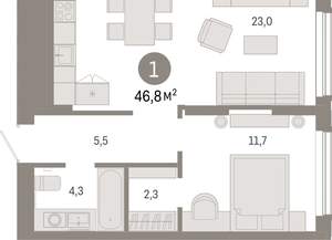 1-к квартира, вторичка, 47м2, 2/17 этаж