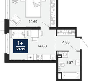 1-к квартира, вторичка, 40м2, 2/24 этаж