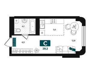 Студия квартира, строящийся дом, 28м2, 2/23 этаж