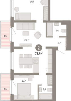 2-к квартира, вторичка, 79м2, 4/11 этаж