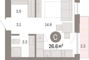 Студия квартира, вторичка, 27м2, 8/8 этаж