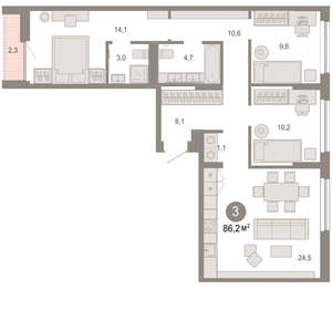 3-к квартира, вторичка, 86м2, 5/17 этаж