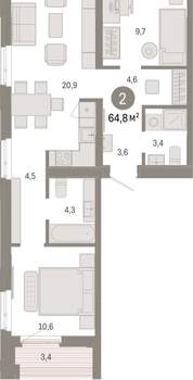 2-к квартира, вторичка, 65м2, 4/25 этаж