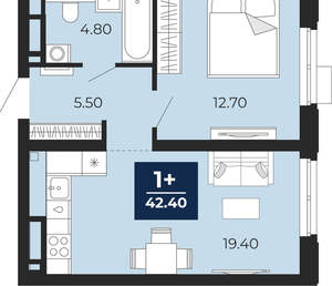1-к квартира, вторичка, 42м2, 15/24 этаж
