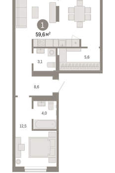 1-к квартира, вторичка, 60м2, 2/17 этаж