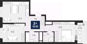 2-к квартира, вторичка, 60м2, 5/18 этаж