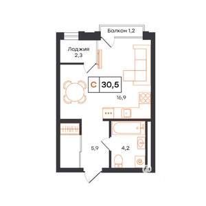 1-к квартира, вторичка, 31м2, 4/17 этаж