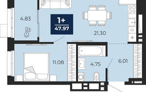 1-к квартира, вторичка, 48м2, 17/24 этаж