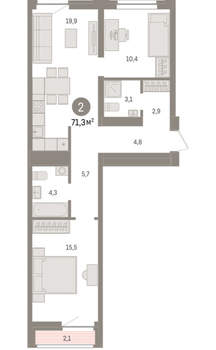 2-к квартира, вторичка, 71м2, 5/10 этаж