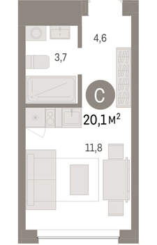 Студия квартира, вторичка, 20м2, 2/8 этаж