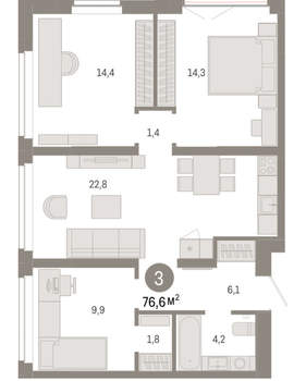 3-к квартира, вторичка, 77м2, 4/16 этаж