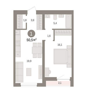 1-к квартира, вторичка, 51м2, 7/10 этаж