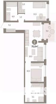 2-к квартира, вторичка, 71м2, 7/8 этаж