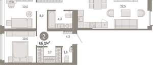 2-к квартира, вторичка, 65м2, 2/16 этаж