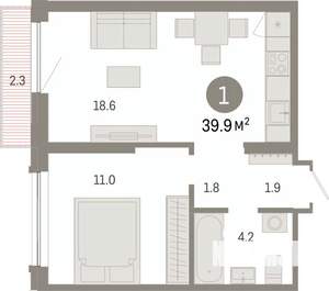 1-к квартира, вторичка, 40м2, 4/7 этаж