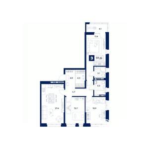 3-к квартира, вторичка, 92м2, 5/25 этаж